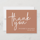 テラコッタ ミニマリスト スクリプト ブライダル シャワー フラット サンキューカード (正面)