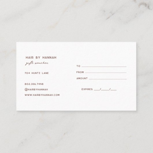 テラコッタ |ミニマルモダンリストのギフト証明書 名刺 (裏面)