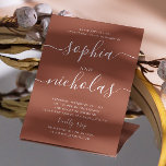 テラコッタ ミニマル スクリプト 秋のエンゲージメント パーティー 招待状<br><div class="desc">テラコッタ、ラストブラウン、土色の色合いを特徴としたシンプルなミニマル スクリプトのエンゲージメント パーティーの招待状。秋/オータム ウェディングに最適です。追加アイテムが必要な場合はお問い合わせください。</div>
