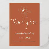 テラコッタ ミニマル フラワー ウェディング サンクス 箔招待状 (正面)