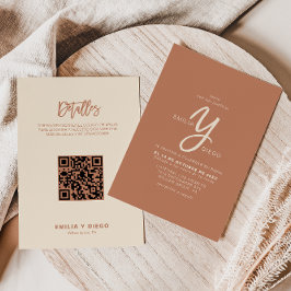 テラコッタ ミニマル フロントとバック ボダ ウェディング 招待状
