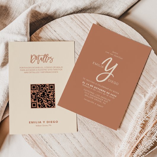 テラコッタ ミニマル フロントとバック ボダ ウェディング 招待状