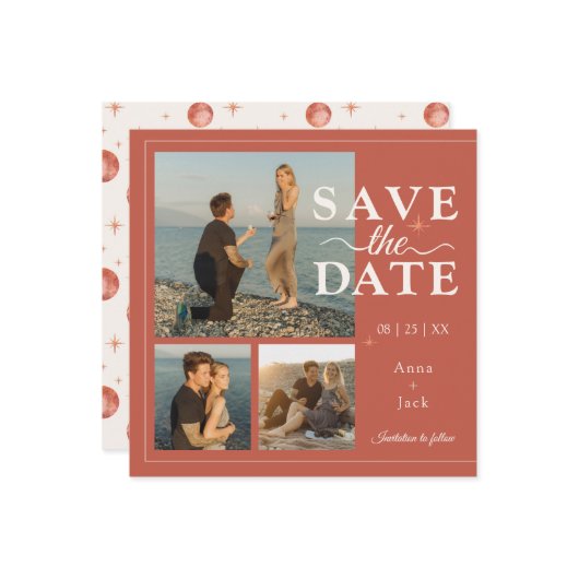 テラコッタ ムーンフェーズ 3 フォト セーブ・ザ・デート - ボヘミア (正面/裏面インサイチュ)