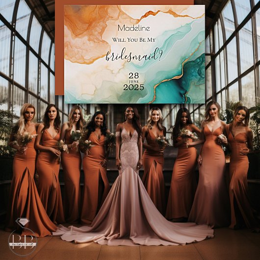 テラコッタ モダン アブストラクト アゲート プロポーズ 招待状