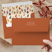 テラコッタ モダン ウォーターカラー 秋の落ち葉 サンキューカード