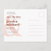 テラコッタ モダン タイポグラフィー フォト セーブ ザ デート インビテーションポストカード (裏面)