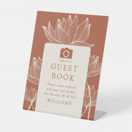 テラコッタ モダン フラワー フォト ゲストブック 台座サイン