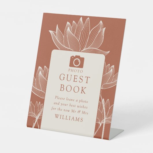 テラコッタ モダン フラワー フォト ゲストブック 台座サイン (正面)