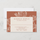 テラコッタ モダン ボタニカル フラワー ウェディング 出欠カード (正面)