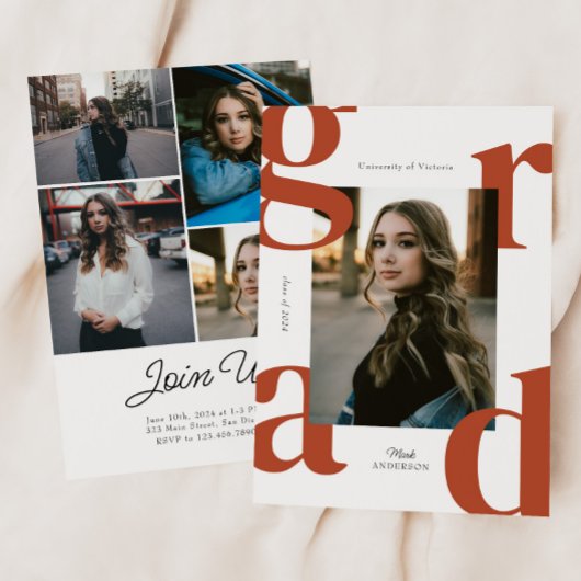 テラコッタ モダン ボールド クラスオブ2024 卒業式 招待状