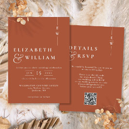 テラコッタ モダン モノグラム 結婚式 QR コード 招待状