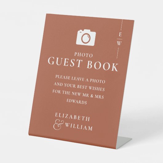 テラコッタ モノグラム フォト ゲストブック ウェディング 台座サイン (正面)
