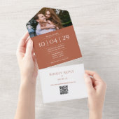 テラコッタ モノグラムQRコード 写真付き結婚式の日付 オールインワン招待状 (貼ってはがせる)