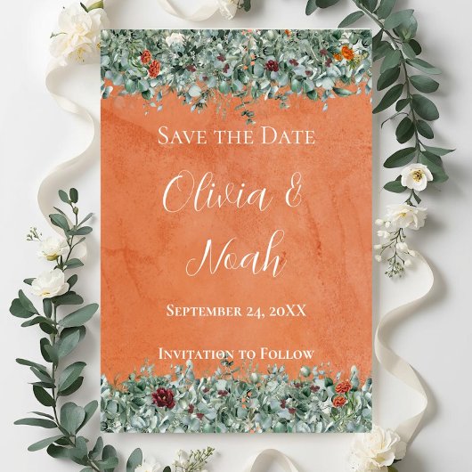 テラコッタ ユーカリプタス バーガンディ オレンジ フローラル STD 招待状