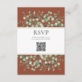 テラコッタ・ユーカリQRコード ウェディングRSVP エンクロージャーカード