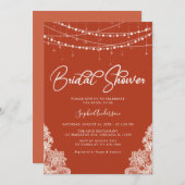 テラコッタ ラスティック ストリング ライト レース ブライダル シャワー 招待状 (正面/裏面)