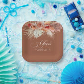 テラコッタ ラスティック パンパス フラワーズ ペーパープレート (パーティー)