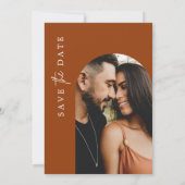テラコッタ ラスト バーン オレンジ フォト セーブ ザ デート 招待状 (裏面)