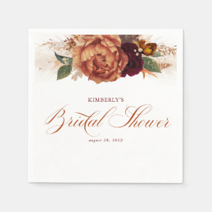 テラコッタ ラスト フローラル パンパス グラス ブライダル シャワー スタンダードカクテルナプキン