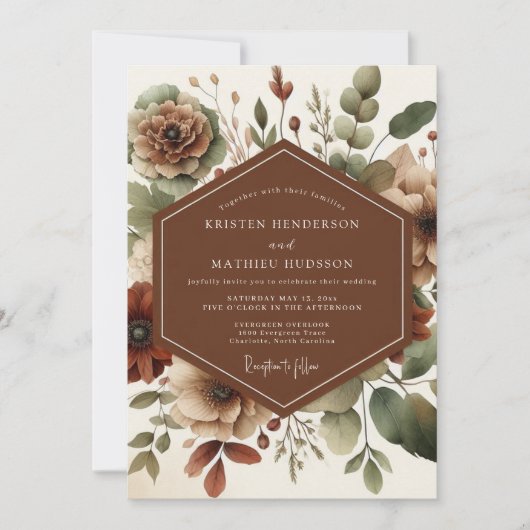 テラコッタ リュスティック メドウ ウェディング 招待状 (正面)