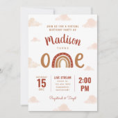 テラコッタ レインボー ボーホー バーチャル ファースト バースデー 招待状 (正面)