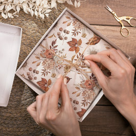 テラコッタ レッド ブーケ柄 紅葉 薄葉紙