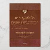 テラコッタ レッド ボヘミアン ベルベット 結婚式 Save the Date 箔招待状 (裏面)