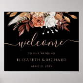 テラコッタ レッド 花 ブラック 秋の結婚式 ウェルカム ポスター (正面)