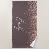 テラコッタ ローズゴールド ブッシュピンク グリッター モノグラム ビーチタオル (正面)