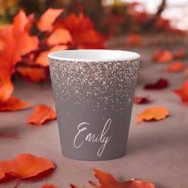 テラコッタ ローズゴールド ブラッシュピンク グリッター モノグラム カフェラテマグ