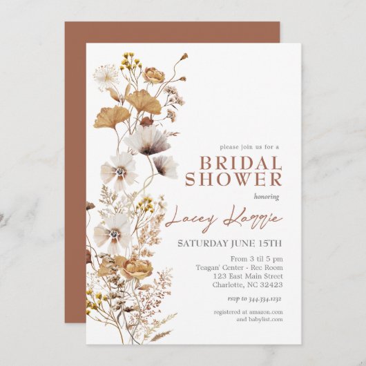テラコッタ ワイルドフラワー ウェディング 招待状 (正面/裏面)