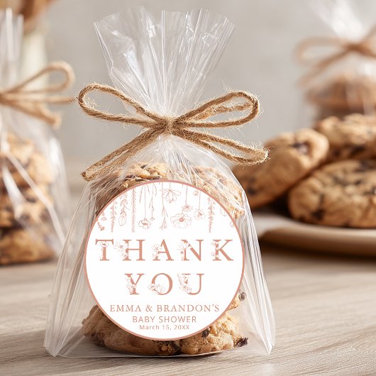 テラコッタ ワイルドフラワー ベビーシャワー 感謝 ラウンドシール