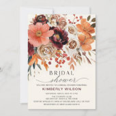 テラコッタ ワインレッド 花 秋 ブライダルシャワー 招待状 (正面)
