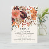 テラコッタ ワインレッド 花 秋 ブライダルシャワー 招待状 (スタンド正面)