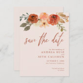 テラコッタ 水彩 フラワー セーブ・ザ・デート (正面/裏面)