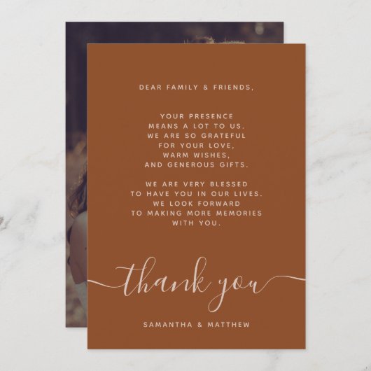 テラコッタ 結婚式 フォト 御礼カード サンキューカード (正面/裏面)
