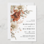 テラコッタ&赤面ウォーターカラーフローラ結婚ズ 招待状 (正面)