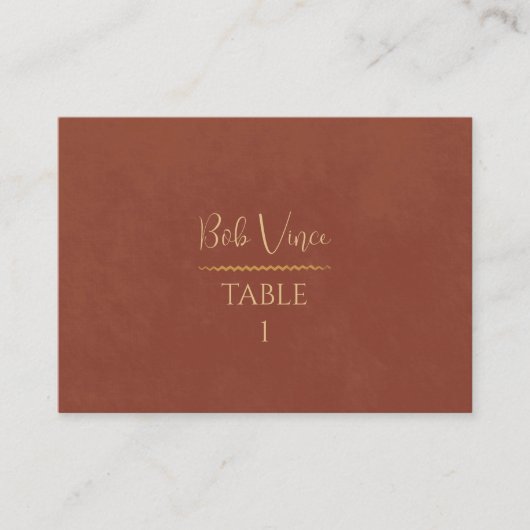 テラコッタ&金ゴールドウォーミングボホラックスロマンチック結婚ズ プレイスカード (正面)