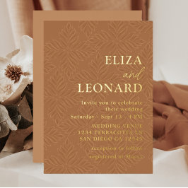 テラコッタ&金ゴールドミニマル秋 箔招待状
