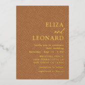 テラコッタ&金ゴールドミニマル秋 箔招待状 (正面)