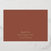 テラコッタ&金ゴールドモダンピーニートイレベビーシャワー 箔招待状 (裏面)