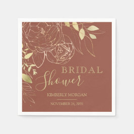 テラコッタ&金ゴールドモダンフローラブライダルシャワーナップ スタンダードカクテルナプキン