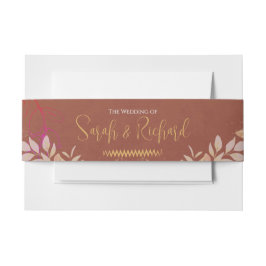 テラコッタ&金ゴールドロマンティックベルベットラグジュアリー結婚ズ 招待状ベリーバンド