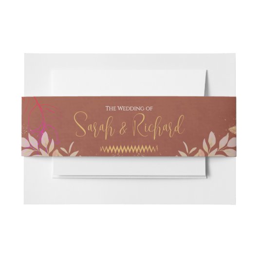 テラコッタ&金ゴールドロマンティックベルベットラグジュアリー結婚ズ 招待状ベリーバンド (正面例)