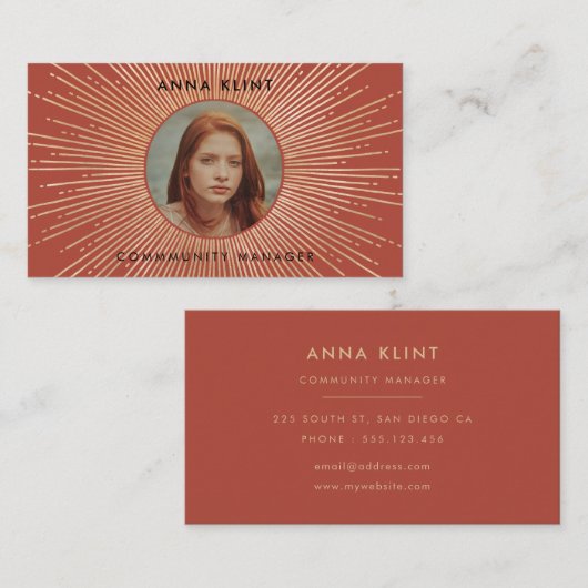 テラコッタ&金ゴールド日が差すことフレームアートデコ写真 名刺 (正面/裏面)