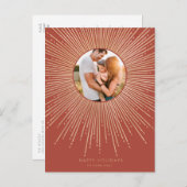 テラコッタ&金ゴールド日が差すことフレームクリスマスフォト ポストカード (正面/裏面)