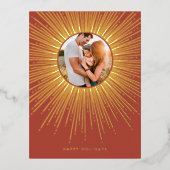 テラコッタ&金ゴールド日が差すことフレームクリスマスフォト 箔シーズンポストカード (正面)