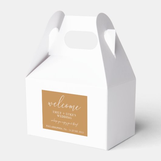 テラコッモダンタカスタムウェディングウェルカム フェイバーボックス (正面サイド)