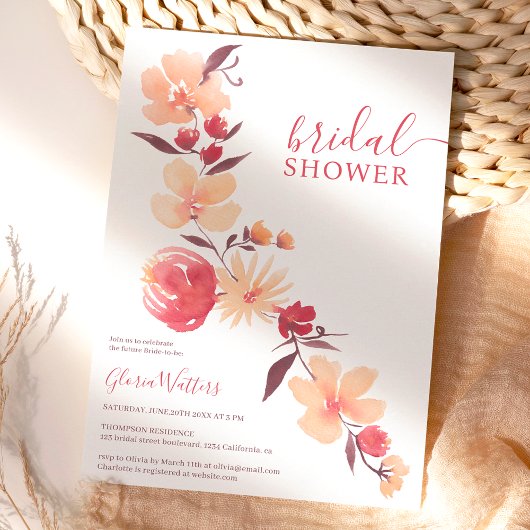 テラコッモダンタベージュの花秋ブライダルシャワー 招待状