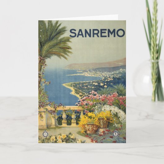 テラスからサンレモのヴィンテージ旅行ポスター カード (正面)